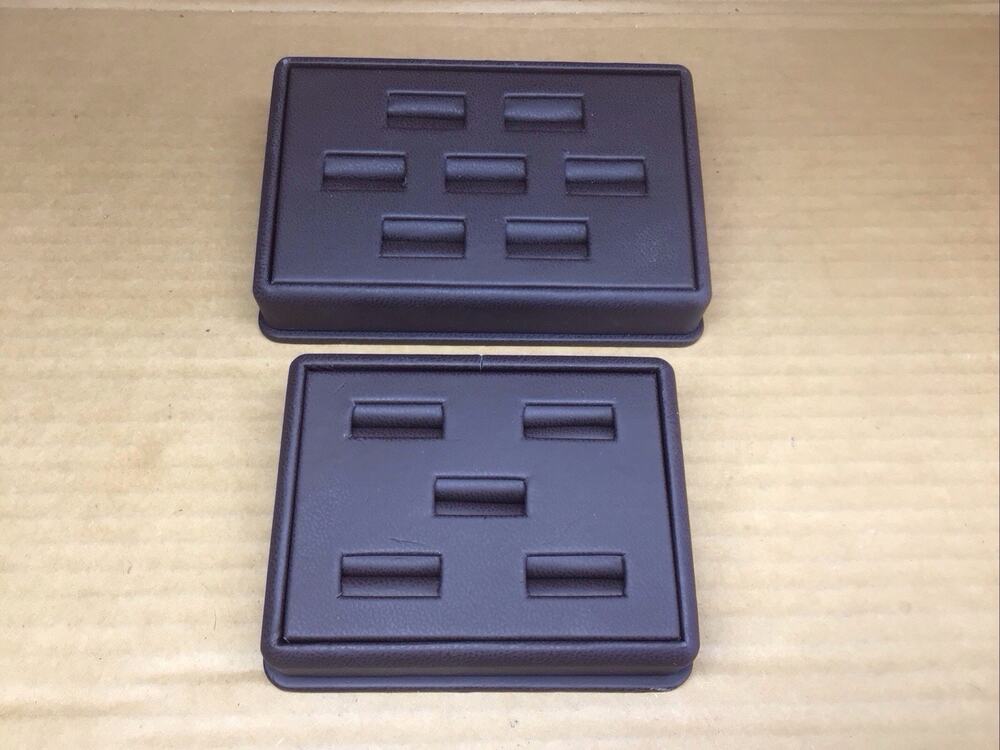 Brown Faux Leather Ring Display Wedge Stand Riser Tray Set Holds 12 Rings